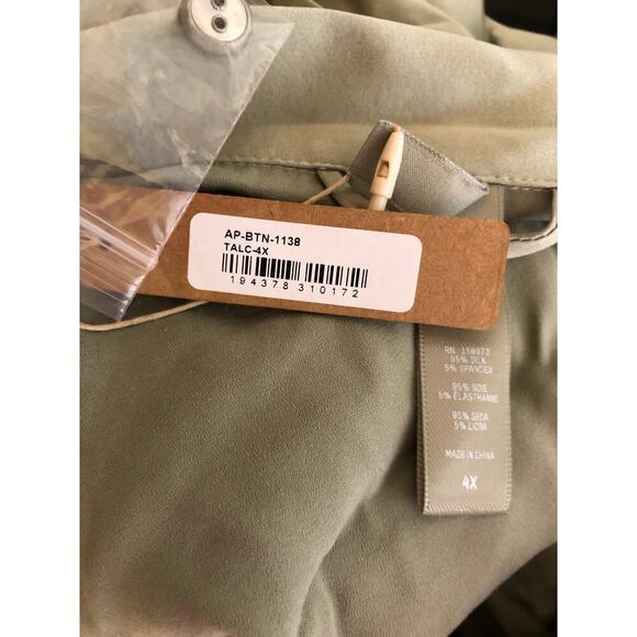 SKIMS Stretch Silk Pajama Top Long Sleeve Flyaway Sleep Shirt Talc Green NWT 4X - Picture 7 of 8